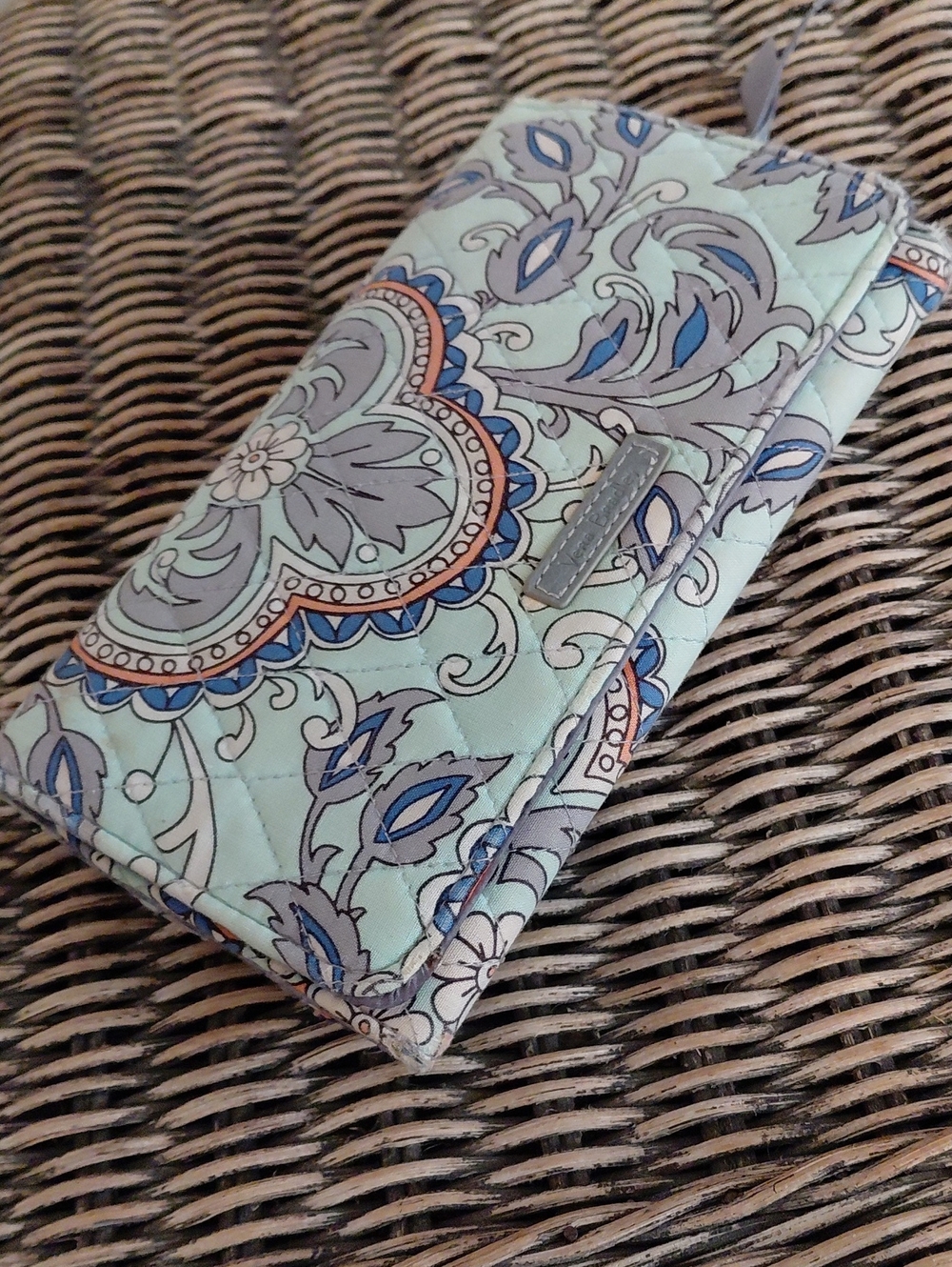 Vera Bradley Mint and Blue Quilted Floral Wristlet Wallet